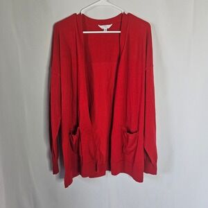 Time and Tru Womens Cardigan Sweater XL Red Open Front Pockets Casual